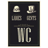 Ladies Gents WC Yazılı Vintage Temalı Ahşap Retro Wc Kapı Posteri
