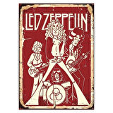 Led Zeppelin Temalı Karikatürize Rock Grubu Ahşap Retro Poster Tablo