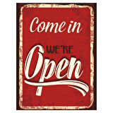 Come In We're Open Retro Ahşap Poster Tablo | Vintage Açık Dükkan Tabelası