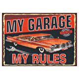 My Garage My Rules Temalı Retro Klasik Araba Ahşap Garaj Posteri