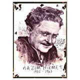 Nâzım Hikmet Portresi Temalı Ahşap Retro Şair ve Edebiyat Posteri
