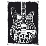 Rock Jazz Gitar Temalı Ahşap Tablo - Siyah Beyaz Müzik Poster Tasarımı