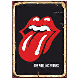 The Rolling Stones Retro Ahşap Tablo - İkonik Dil ve Dudak Logosu Tasarımı