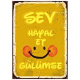 Sev Hayal Et Gülümse Retro Ahşap Tablo - Pozitif Enerji ve Motivasyon Tasarımı