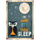 I Can't Sleep Temalı Baykuşlu Retro Ahşap Tablo - Uykusuzluk ve Ruh Hali Posteri