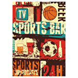 Sports Bar Retro Ahşap Tablo - 24 Saat Spor Yayını ve Bira Temalı Tasarım