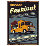 Street Festival Retro Ahşap Tablo - Food Truck ve Sokak Lezzetleri Temalı Tasarım