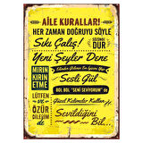 Aile Kuralları Temalı Retro Ahşap Tablo - Sevgi ve Değer Odaklı Dekor Tasarımı