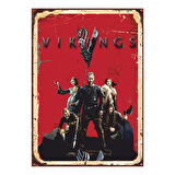 Vikings Retro Ahşap Tablo – Ragnar Lodbrok ve Viking Savaşçıları Temalı Dizi Afişi