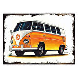 Volkswagen T1 Camper Van Retro Ahşap Tablo – Turuncu-Beyaz Vosvos Minibüs Tasarımı
