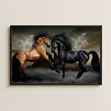 İki At Mücadelesi Dijital Sanat Pleksi Tablo