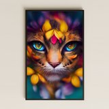 Renkli Çiçekli Kedi Portresi Dijital Sanat Pleksi Tablo