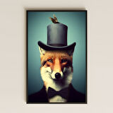 Şapkalı Papyonlu Tilki Portresi Dijital Sanat Pleksi Tablo