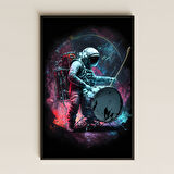 Astronot ve Bateri Temalı Pleksi Tablo - Uzay Müzik Dekoru