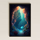 Işık Süzmeli Sualtı Mağarası ve Mercanlar Temalı Fantastik Pleksi Tablo