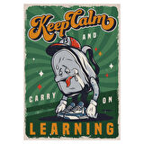 Keep Calm and Carry on Learning Retro Ahşap Poster | Mizahi Kampüs Temalı Tasarım