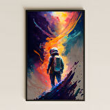 Renk Patlaması ve Astronot Temalı Pleksi Tablo - Soyut Uzay Yürüyüşü