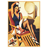 Marin Temalı Güvertede Kadın Figürlü Retro Ahşap Tablo