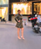 Gömlek yaka uzun kol deri elbise