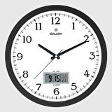 T-1964-K DUVAR SAATİ SİYAH ÇERÇEVELİ 35.5CM TAKVİMLİ TERMOMETRELİ HİGROMETRELİ ANALOG VE DİJİTAL GÖSTERGELİ AMERİKAN BRİSTOL KADRAN AKAR SANİYELİ MEKANİZ METALİK AKREP/YELOKOVAN/SANİYE MİNERAL CAM
