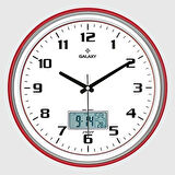 T-1971-NG DUVAR SAATİ KIRMIZI-GRİ ÇİZGİ ÇERÇEVELİ 35.5CM TAKVİMLİ TERMOMETRELİ HİGROMETRELİ ANALOG VE DİJİTAL GÖSTERGELİ AMERİKAN BRİSTOL KADRAN AKAR SANİYELİ MEKANİZ METALİK AKREP/YELOKOVAN/SANİYE