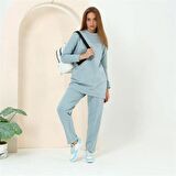 Beyza Taş Detaylı İkili Spor Eşofman Takımı - 70047 - Buz Mavisi