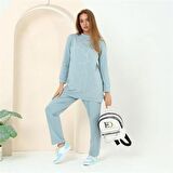 Beyza Taş Detaylı İkili Spor Eşofman Takımı - 70047 - Buz Mavisi