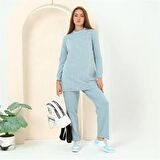 Beyza Taş Detaylı İkili Spor Eşofman Takımı - 70047 - Buz Mavisi