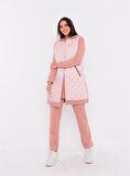 Minimal Kapitoneli Yelekli Spor Üçlü Takım - 70060 - Pudra