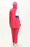 Sıfır Yandan Cep Detaylı Ribanalı İkili Eşofman Spor Takımı - 70086 - Fuşya