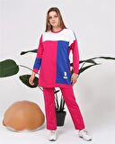 Alya Üç Renk Geçişli Garnili İkili Eşofman Spor Takımı - 70096 - Fuşya