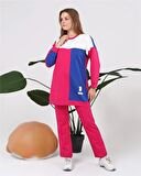 Alya Üç Renk Geçişli Garnili İkili Eşofman Spor Takımı - 70096 - Fuşya