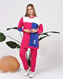 Alya Üç Renk Geçişli Garnili İkili Eşofman Spor Takımı - 70096 - Fuşya