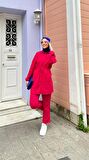 Floria Kolları Lastikli Belden Bağlamalı İkili Takım - 71138 - Fuşya