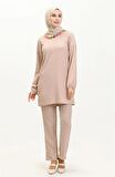 Candy Kolye Detaylı Tunik Pantolon İkili Takım - 71136 - Bej