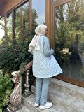Dafne Cepli Eşofman Kolsuz Yelek Beli Lastikli Pantolon Üçlü Takım - 71149 - Mavi