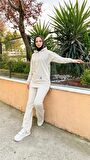 Kapşonlu Çıtçıtlı Sade Basic İkili Eşofman Spor Takımı - Ekru - AK06006.03036