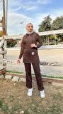 Kapşonlu Çıtçıtlı Sade Basic İkili Eşofman Spor Takımı - Kahverengi - AK06006.03036
