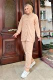Çıtçıtlı Yandan Cepli İkili Sade Basic Eşofman Spor Takımı - 12009 - Bej