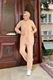 Çıtçıtlı Yandan Cepli İkili Sade Basic Eşofman Spor Takımı - 12009 - Bej