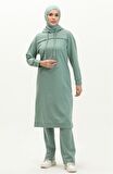 Uzun Tunik Kapşonlu Kenardan Yırtmaçlı İkili Spor Takım - 03034 - Çağla Yeşili