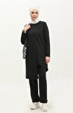 Kruvaze Bisiklet Yaka Sade Basic Tunik Panolon İkili Takım - 03076 - Siyah