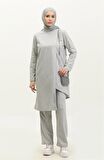 Kruvaze Bisiklet Yaka Sade Basic Tunik Panolon İkili Takım - 03076 - Gri