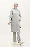 Kruvaze Bisiklet Yaka Sade Basic Tunik Panolon İkili Takım - 03076 - Gri