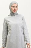 Kruvaze Bisiklet Yaka Sade Basic Tunik Panolon İkili Takım - 03076 - Gri