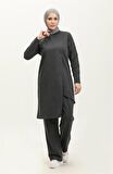 Kruvaze Bisiklet Yaka Sade Basic Tunik Panolon İkili Takım - 03076 - Antrasit