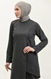 Kruvaze Bisiklet Yaka Sade Basic Tunik Panolon İkili Takım - 03076 - Antrasit