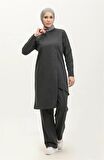Kruvaze Bisiklet Yaka Sade Basic Tunik Panolon İkili Takım - 03076 - Antrasit
