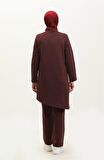 Kruvaze Bisiklet Yaka Sade Basic Tunik Panolon İkili Takım - 03076 - Mürdüm