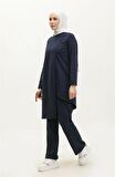 Kruvaze Bisiklet Yaka Sade Basic Tunik Panolon İkili Takım - 03076 - Açık Lacivert